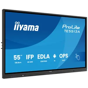 iiyama TE5513A-B1AG Signage Display Interactive flat panel 138.7 cm (54.6") Wi-Fi 500 cd/m² 4K Ultra HD Black Touchscreen Built-in processor Android 18/7