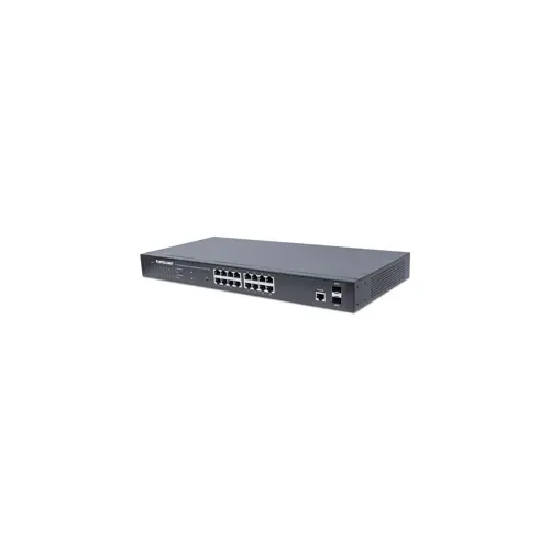 Intellinet 16-Port Gigabit Ethernet PoE+ Web-Managed Switch with 2 SFP Ports, IEEE 802.3at/af Power over Ethernet (PoE+/PoE) Compliant, 374 W, Endspan, 19" Rackmount
