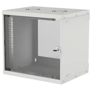 Intellinet 19" Network Cabinet - Wall Mount (Basic), 9U, 400mm Deep, Grey, Flatpack, Max 50kg, Usable Depth 340mm, Glass Door, Rack, Parts for wall installation (eg screws and rawl plugs) not included