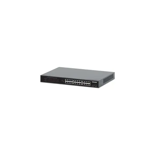 Intellinet 24-Port Gigabit Ethernet PoE+ Switch with 2 SFP Ports IEEE 802.3at/af (PoE+/PoE) Compliant, PoE Power Budget of 370 W, Two 1G SFP Open Slots, 19" Rackmount