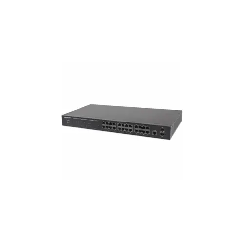 Mrežni prekidač s upravljanjem putem weba INTELLINET 24-Port Gigabit Ethernet PoE+ (24 x PoE portova, IEEE 802.3at/af Power over Ethernet (PoE+/PoE), 2 x SFP, Endspan, 19" Rackmount)