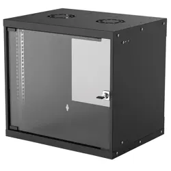 Intellinet Network Cabinet, Wall Mount (Basic), 9U, Usable Depth 340mm/Width 485mm, Black, Flatpack, Max 50kg, Glass Door, 19", Parts for wall installation (eg screws and rawl plugs) not included, Thr
