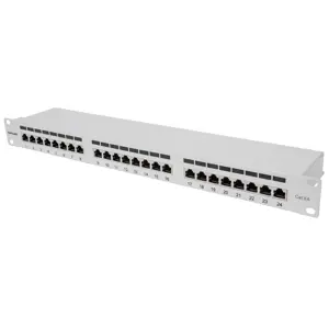Intellinet Patch Panel, Cat6a, FTP, 24-Port, 1U, Shielded, 90° Top-Entry Punch Down Blocks, Grey