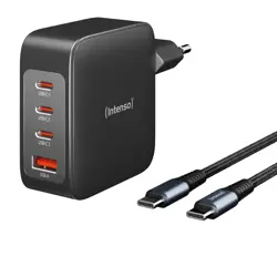 Intenso 140W GaN power supply with 3xUSB-C and 1xUSB-A connectors and included 2M 200W USB-C cable