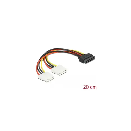 Kabel DELOCK, SATA int. power 15 pin to 2 x 4 pin Molex Ž 20 cm 65159