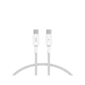 Kabel KSIX USB-C na USB-C, pleteni, 1m, bijeli