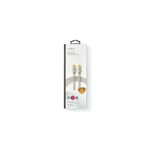 Kabel NEDIS CCTB60800AL10, USB 2.0, Type-C (M) na Type-C (M), 480Mbps, 100W, gold plated, srebrni, 1m