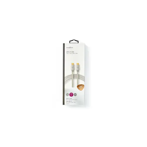 Kabel NEDIS CCTB60800AL20, USB 2.0, USB Type-C (M) na Type-C (M), 480Mbps, 100W, gold plated, srebrni, 2m