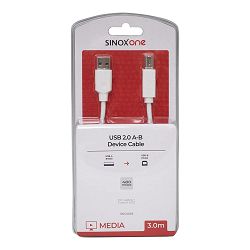Kabel SINOX One, USB 2.0 kabel A-B bijeli, 3m