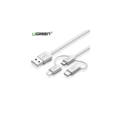 Kabel UGREEN, USB 2.0 A na Micro USB+Lightning+Type C (3 in 1), srebrni, 1.5m