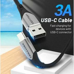 Kabel VENTION Type-C na Type-C, 1.5 m CODHG ALU pleteni crni
