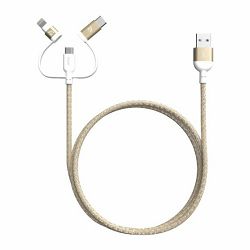 Kabel za mobitel ADAM PEAK II TRIO, 3-IN1, 120CM, pleteni zlatni