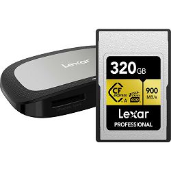 Kartica LEXAR 320GB Professional CFexpress™ Type A card Gold, up to 900MB/s read 800MB/s write. VPG 400 with USB3.2 Gen 2 Reader LCAGOLD320G-RNRNG
