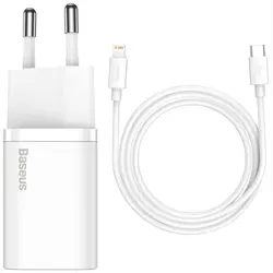 Kućni punjač BASEUS Super Si Quick Charger 20W, USB-C, Kabel USB-C-Lightning, White, TZCCSUP-B02