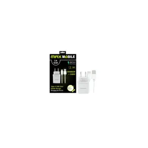 Kućni punjač MAXMOBILE SET 2U1 QC 3.0 QUICK CHARGE USB+ TYPE C, 3A,18W bijeli