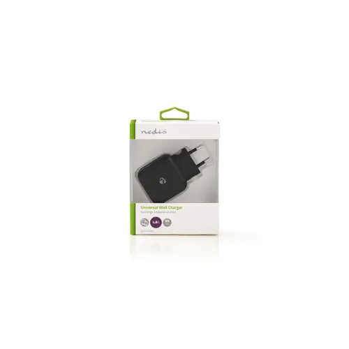 Kućni punjač NEDIS WCHAU484ABK, 24W, 2x USB-A, crni