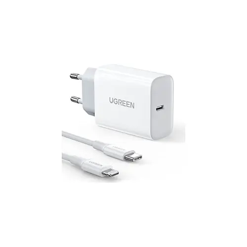 Kućni punjač UGREEN, 20W, PD Fast Charger + USB-C na Lightnin, bijeli, 1m