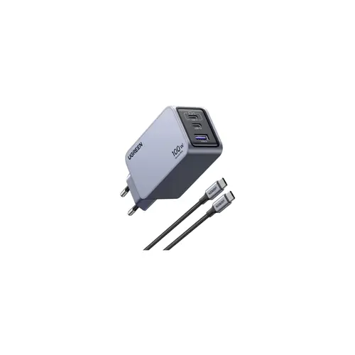 Kućni punjač UGREEN Nexode Pro, 100W, 2x USB-C, USB-A, USB-C kabel, GaN, sivi