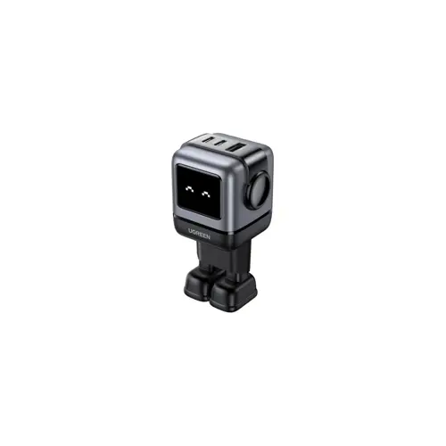 Kućni punjač UGREEN Robot, 65W, 2x USB-C, USB-A, GaN, sivo crni