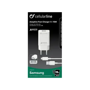 Kućni punjač za mobitel s kablom CELLULARLINE USB Micro 3A/15W crni