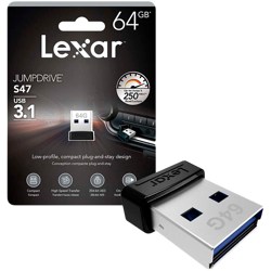 Lexar® JumpDrive USB 3.1 S47 64GB Black Plastic Housing, up to 250MB/s, EAN: 843367116379