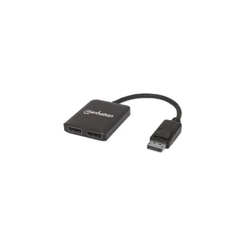 Manhattan DisplayPort 1.2 to 2-Port DisplayPort 1.2 Splitter Hub with MST, 4K@30Hz, USB-A Powered, Video Wall Function, Black, Three Year Warranty, Blister