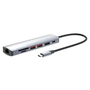 Manhattan USB-C Dock/Hub with Card Reader, Ports (x5): Ethernet, HDMI, USB-A (x2) and USB-C, with Power Delivery (PD) 100W- requires external USB-C charger (not included). USB powered (no external pow