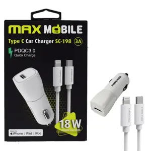 MAXMOBILE AUTO PUNJAČ PD QC 3.0 SET 2U1 TYPE C+KABEL,MFI Apple SC198