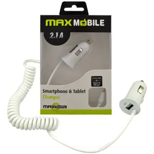 MAXMOBILE AUTO PUNJAČ ZA TABLET/MOBITEL USB + 2.5mm 2.1A bijeli