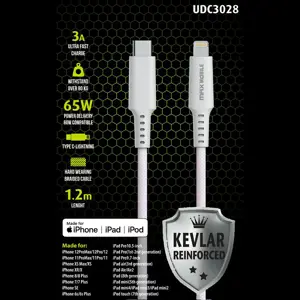 MAXMOBILE DATA KABEL I-PHONE LIGHTNING-TYPE C MFI Apple KEVLAR QC 3A 1,2m white