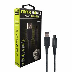 MAXMOBILE DATA KABEL MICRO USB UDC3028 KEVLAR crna 2.4A QC 1m