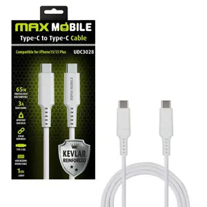 MAXMOBILE DATA KABEL TYPE C-TYPE C UDC3028 KEVLAR WHITE QC 3A 1m