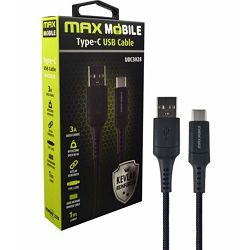MAXMOBILE DATA KABEL USB 2.0 TYPE C UDC3028 KEVLAR crna QC 3A 1m
