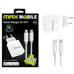 MAXMOBILE KUĆNI PUNJAČ PD FAST CHARGE SET 3.0 2U1 TYPE C+KABEL MFI Apple TR349