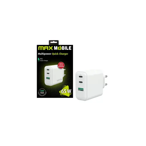 MAXMOBILE KUĆNI PUNJAČ PD SUPER FAST CHARGE Duo TypeC+USB-A,3UTR2076-QP,GaN 65W