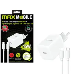 MAXMOBILE KUĆNI PUNJAČ PD SUPER FAST CHARGE SET 2U1 TYPE C+KABEL,TR385004 45W
