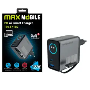 MAXMOBILE KUĆNI PUNJAČ PD SUPER FAST CHARGE TR447207 Ai,2xTypeC+USB-A, GaN2,100W
