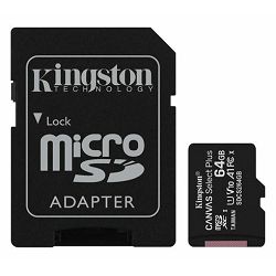 Memorijska kartica KINGSTON micro SDXC, 64GB + adapt, Select Plus, CLASS 10