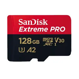 Memorijska kartica Micro SDXC Extreme PRO SanDisk 128 GB + SD adapter (brzina čitanja: do 200 MB/s, brzina pisanja: do 90 MB/s, A2, C10, V30, UHS-I, U3)