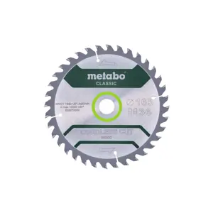 METABO CIRCULAR SAW BLADE HW/CT 165x20x36Z CORDLESS CUT WOOD CLASSIC