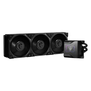 MSI MEG CORELIQUID S360 Liquid CPU Cooler '360mm Radiator, 2.4'' IPS Display with fan, 2x 140mm Silent PWM Fan, Center, Supports Intel and AMD Platforms, Latest LGA 1700 ready, Cooled by ASETEK'