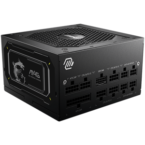 MSI PSU MAG A850GL PCIE5 II, 850W 80Plus Gold, 120mm Fan Active PFC, Fully Modular, 12VHPWR, ATX 3.1, PCIe 5.1, OVP, OCP, OTP, OPP, SCP, UVP, 100-240Vac, 47Hz-63Hz Input Frequency, ATX, 7Y, Black