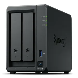 NAS Synology DS725+, Tower, 2x 2.5"/3.5" SATA + 2x M.2 2280 NVMe SSD; AMD Ryzen R1600; 4GB DDR4 (max.32GB), 1x 1GbE RJ-45, 1x 2.5GbE RJ-45, 1x USB 3.2, adapter 65W