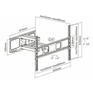 Nosač za TV zidni DELTACO ARM-1203 Full-Motion 3-Way (37"- 70", do 40 kg, nagib +5° -15°, zakret +60° -60°, za zakrivljeni TV)