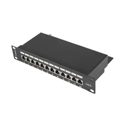 PATCH PANEL 12 PORT 1U 10" CAT6 FTP SHIELDED BLACK LANBERG