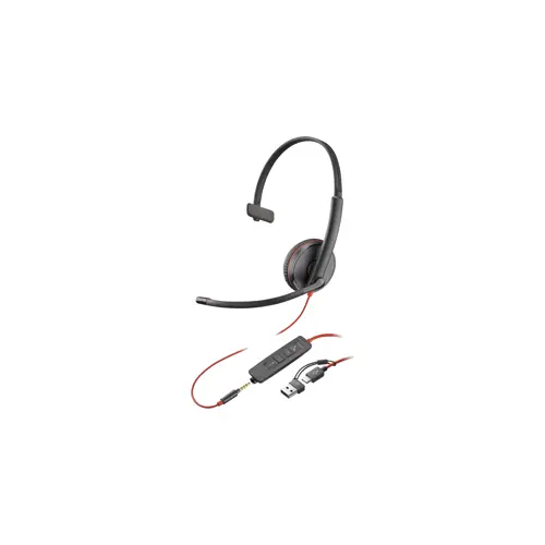 Slušalice POLY, model Blackwire 3215 s USB-C priključkom, 3.5mm utikačem, USB-C/A adapterom (u pakiranju)