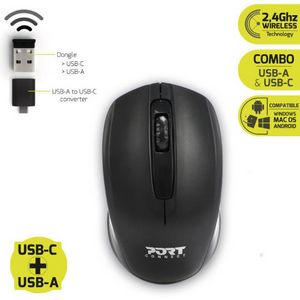 Port miš BUDGET bežični, USB-C &amp; USB-A, crni