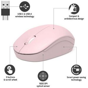 Port miš OFFICE bežični USB-A/USB-C, roza