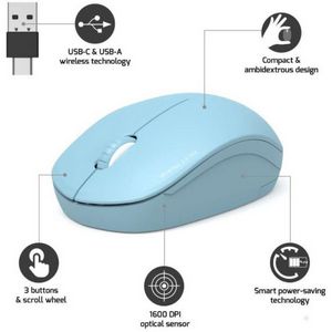 Port miš OFFICE bežični USB-A/USB-C,svijetlo-plava