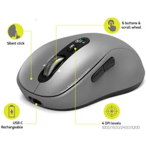 Port miš EXPERT Bluetooth &amp; MAC, punjivi, sivi